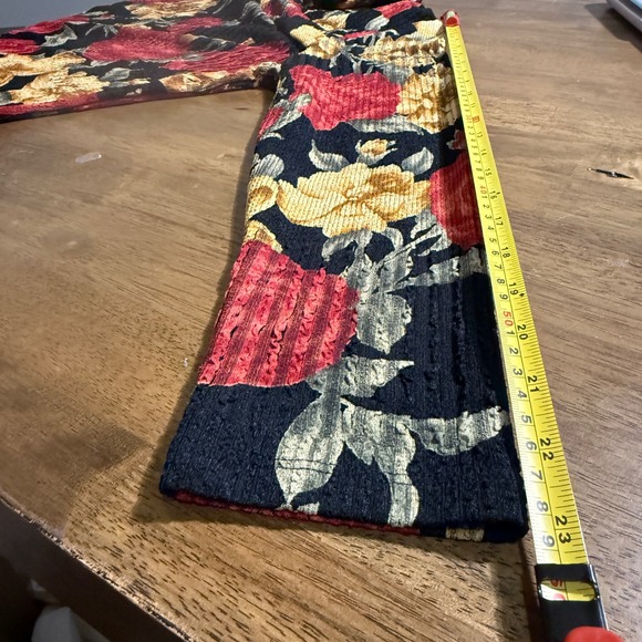 SYBELLE Womens L Floral Print Cowl Neck Vintage 90s Ribbed Blouse USA - Picture 6 of 6